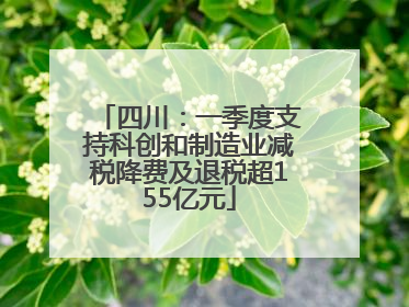 四川：一季度支持科创和制造业减税降费及退税超155亿元
